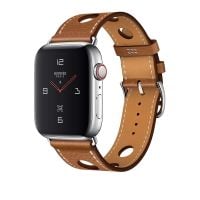 Apple Watch Hermès Stainless Steel Case with Fauve Grained Barenia Leather Single Tour Rallye