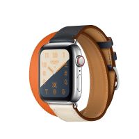 Apple Watch Hermès Stainless Steel Case with Indigo/Craie/Orange Swift Leather Double Tour